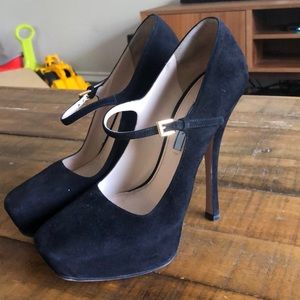 Prada Mary Suede Black Jane Platform Pumps sz 38